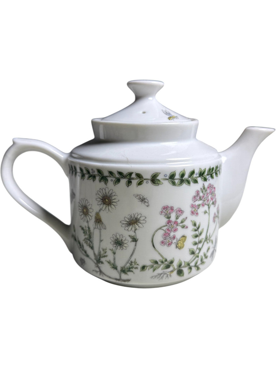 Albert Kessler & Co Vintage Porcelain Teapot Pink Floral with Dragonfly & Butterfly Made in Japan