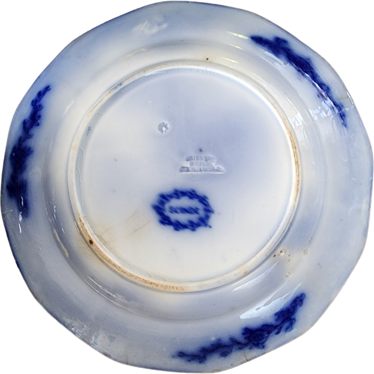 Alcock, John Scinde 12 Sided Flow Blue, Floral, Oriental Scene Luncheon Plate
