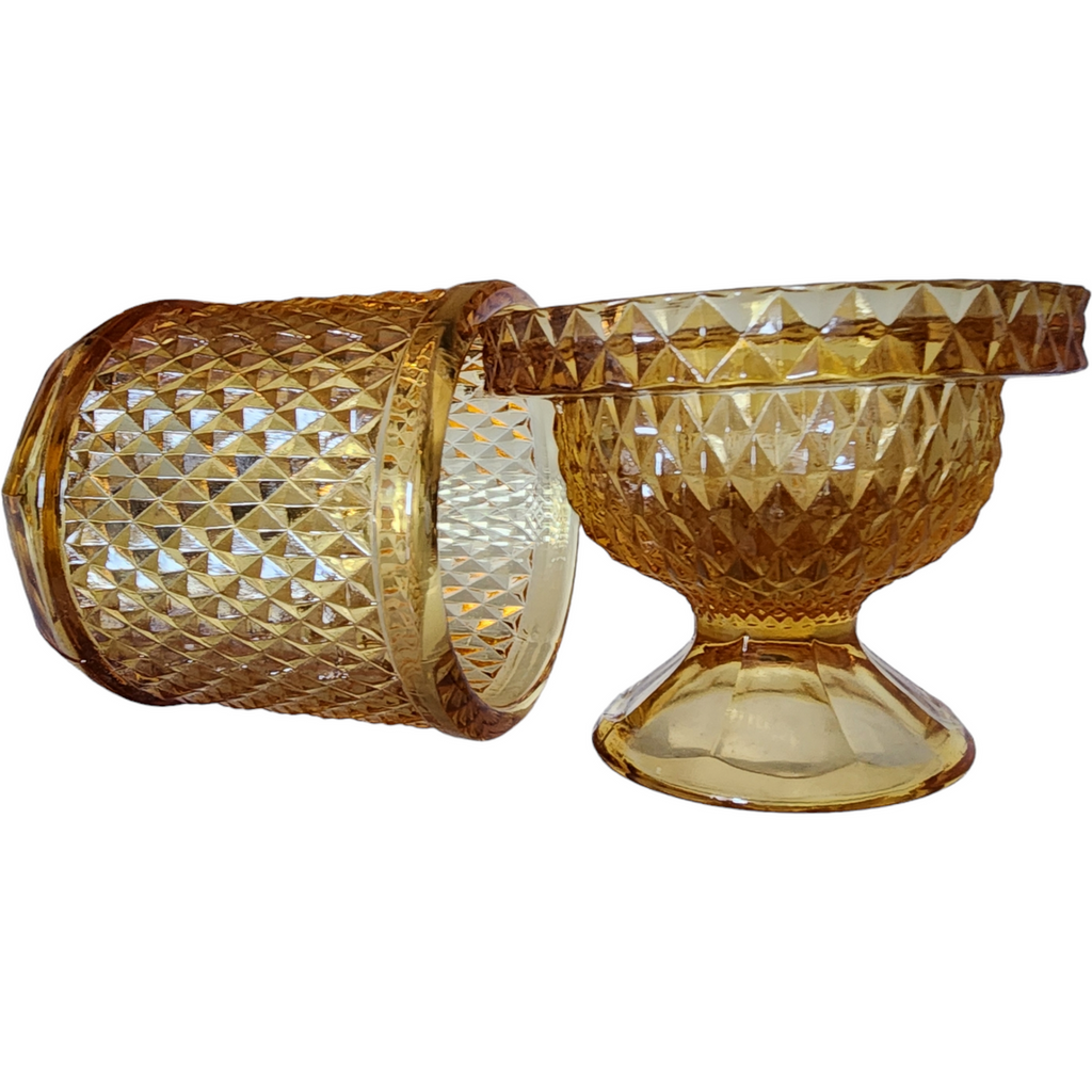 Viking Glass Amber Diamond Point Glimmer Fairy Lamp