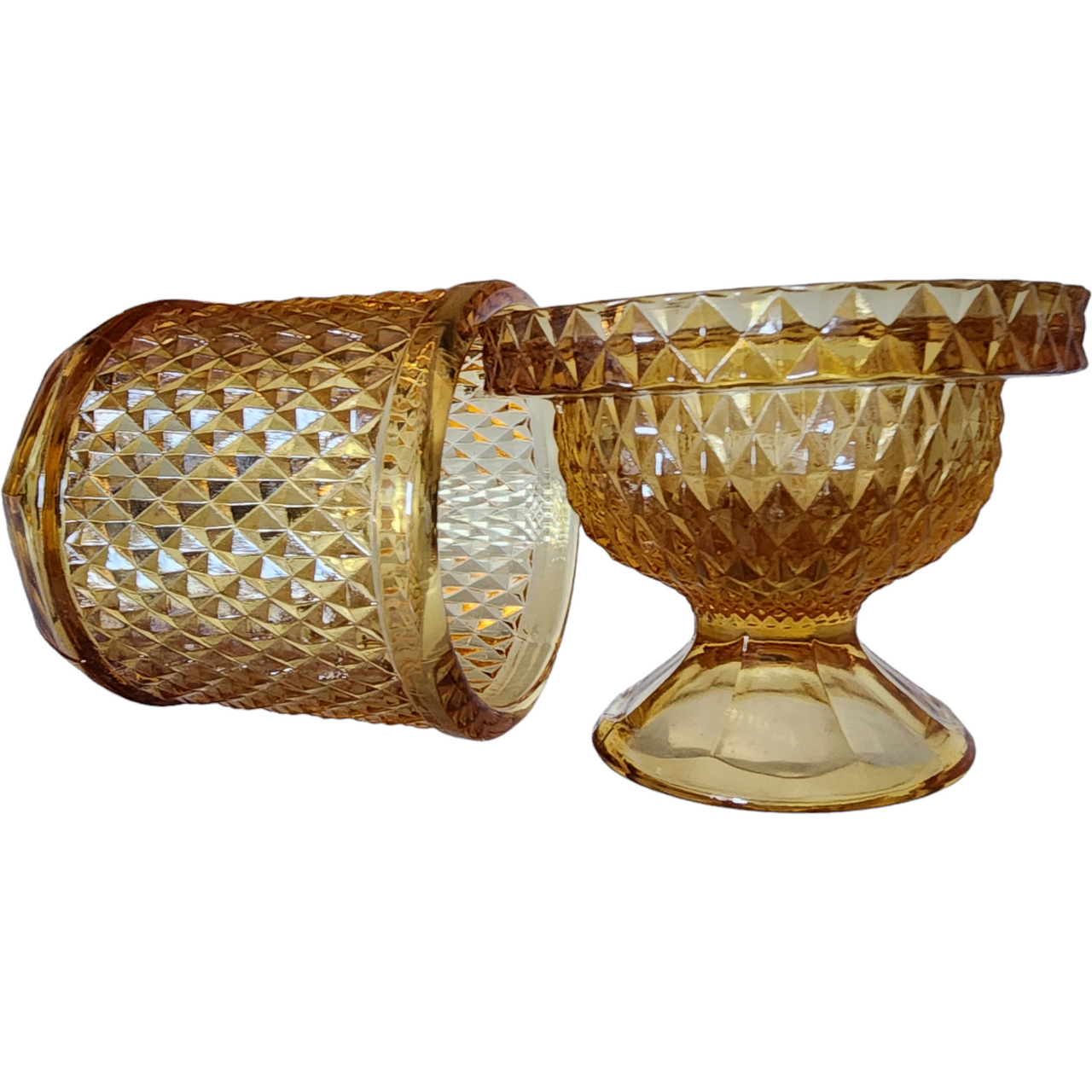 Viking Glass Amber Diamond Point Glimmer Fairy Lamp