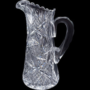 American Brilliant Period Cut Glass Pitcher Pinwheel & Diamond Starburst