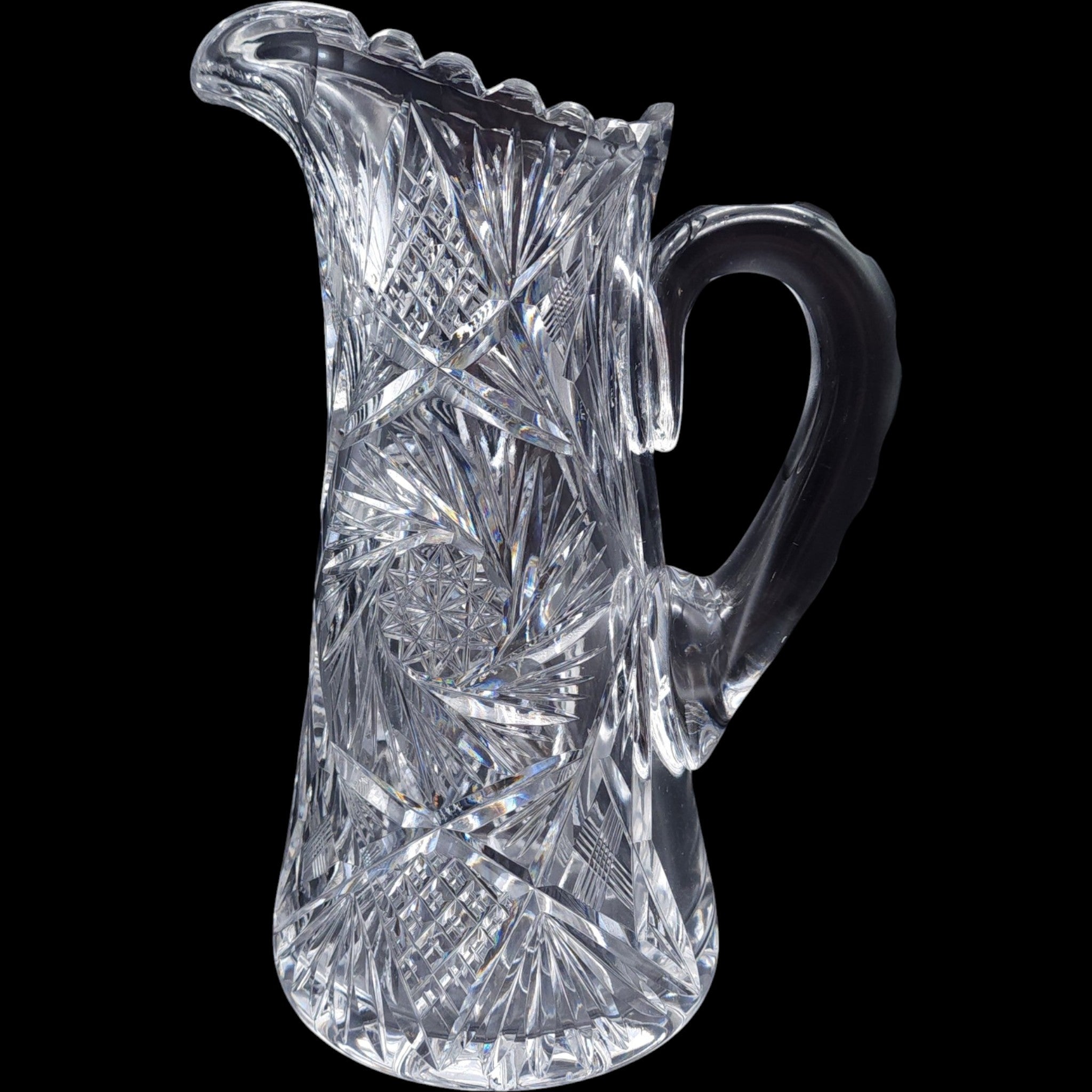 American Brilliant Period Cut Glass Pitcher Pinwheel & Diamond Starburst