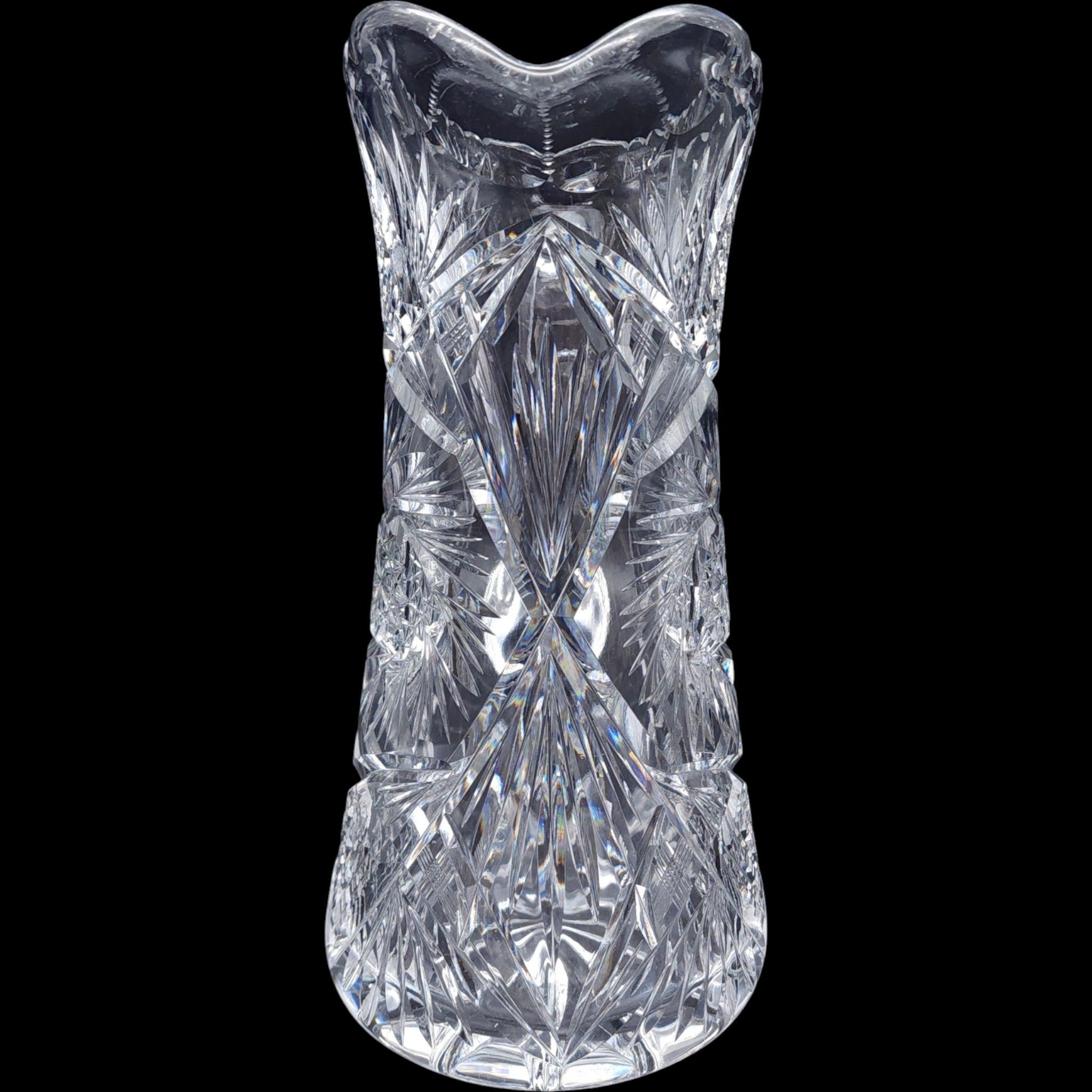 American Brilliant Period Cut Glass Pitcher Pinwheel & Diamond Starburst