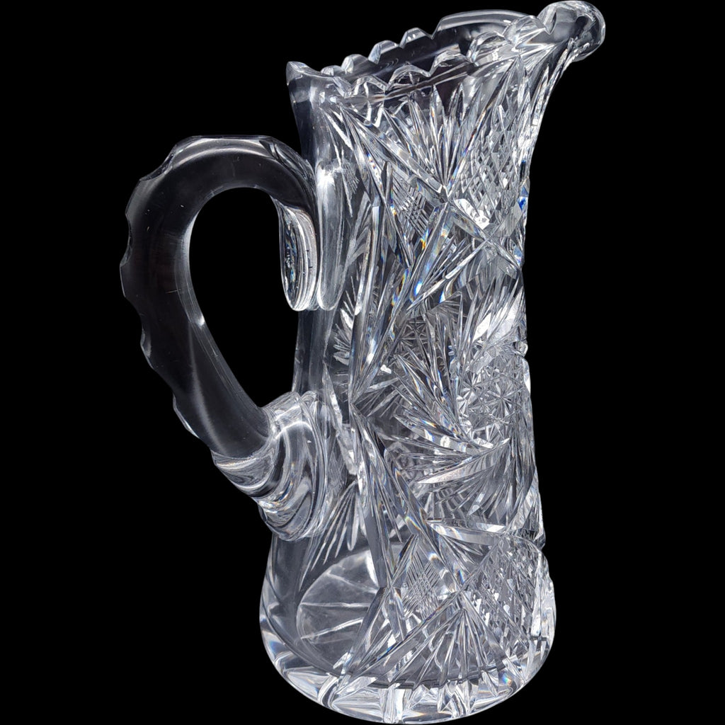 American Brilliant Period Cut Glass Pitcher Pinwheel & Diamond Starburst