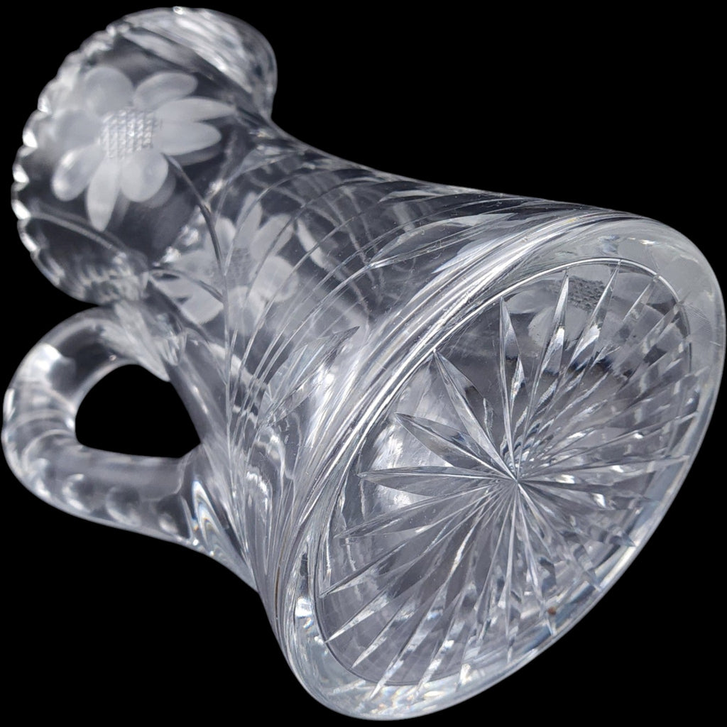 Antique American Brilliant Period Cut Glass Pitcher with Intricate Daisy Motif