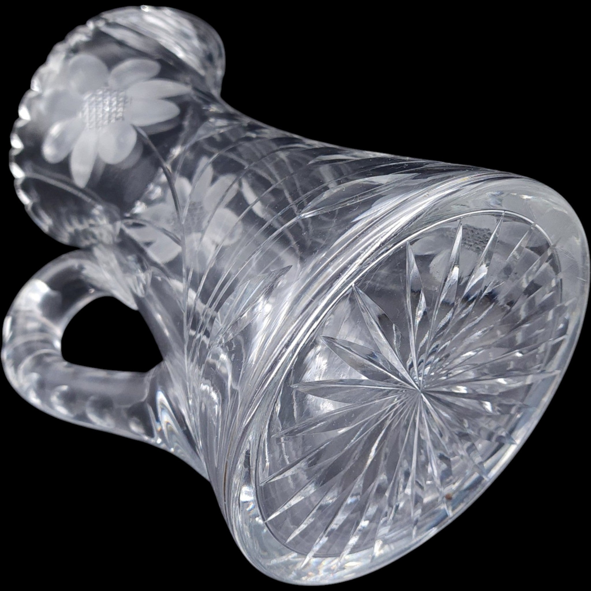 Antique American Brilliant Period Cut Glass Pitcher with Intricate Daisy Motif