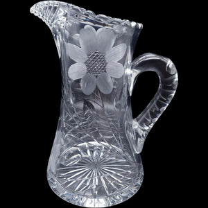 Antique American Brilliant Period Cut Glass Pitcher with Intricate Daisy Motif