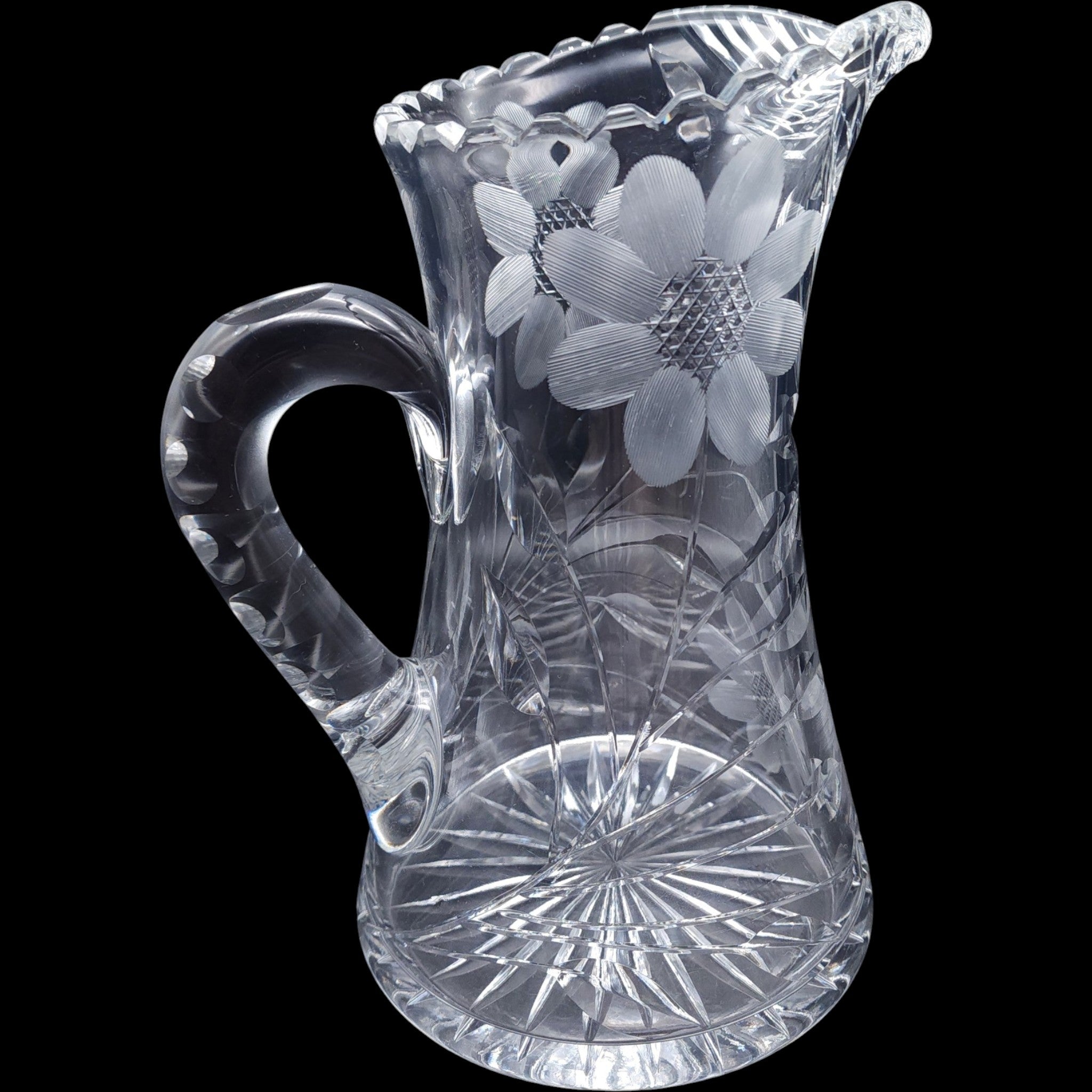 Antique American Brilliant Period Cut Glass Pitcher with Intricate Daisy Motif
