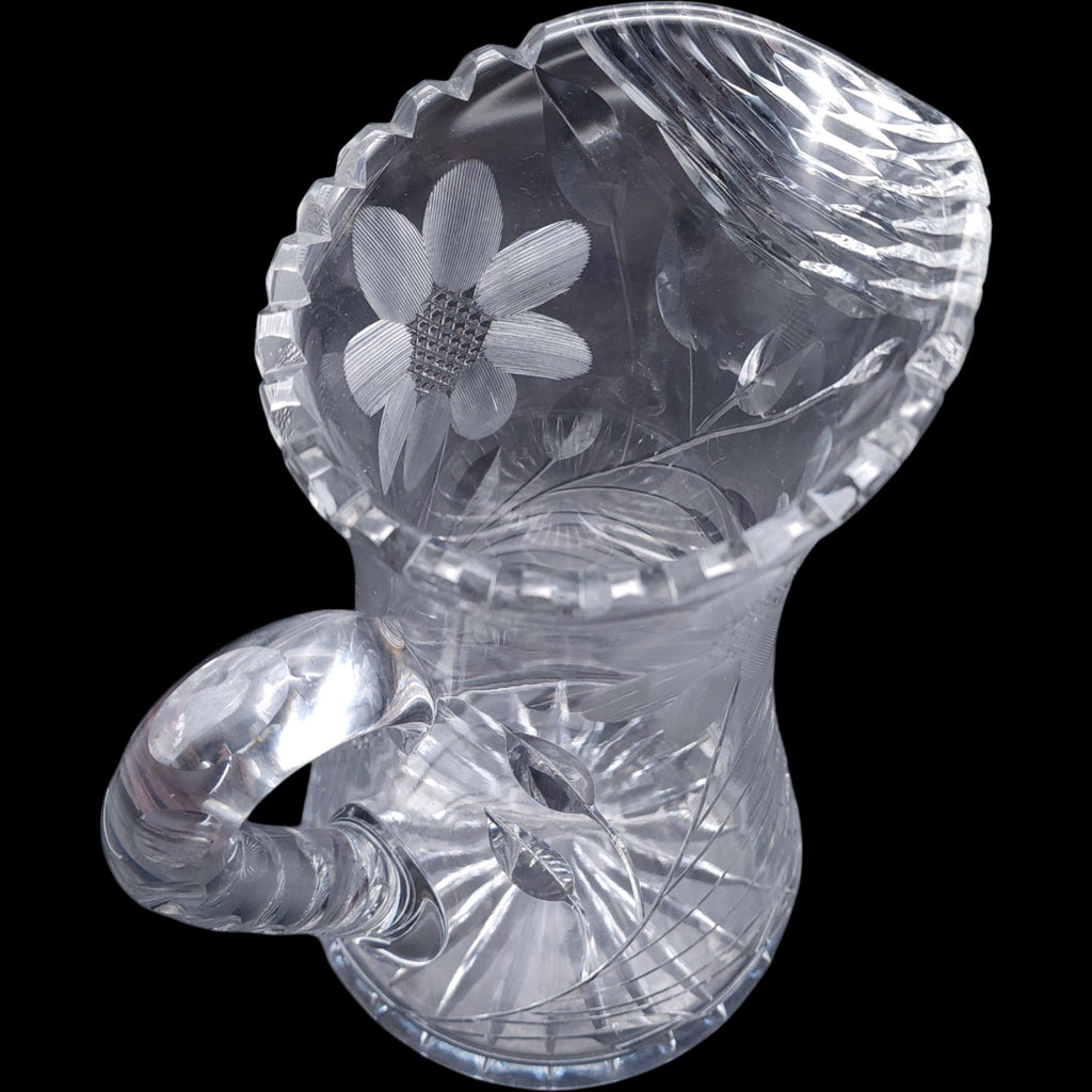 Antique American Brilliant Period Cut Glass Pitcher with Intricate Daisy Motif