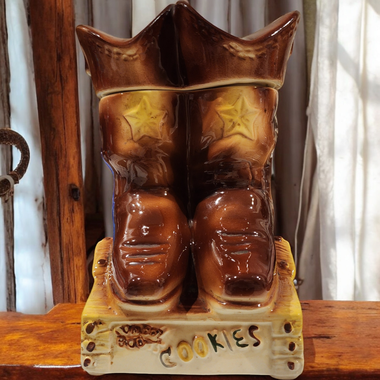 American Bisque Cow Boy Boots Ceramic Cookie Jar