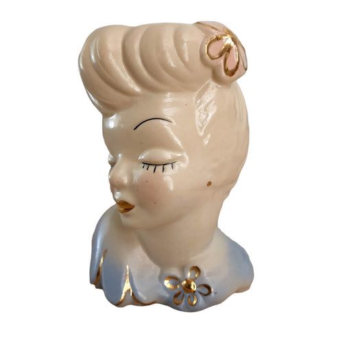 6" American Bisque Glamour Girl Colored Head Vase