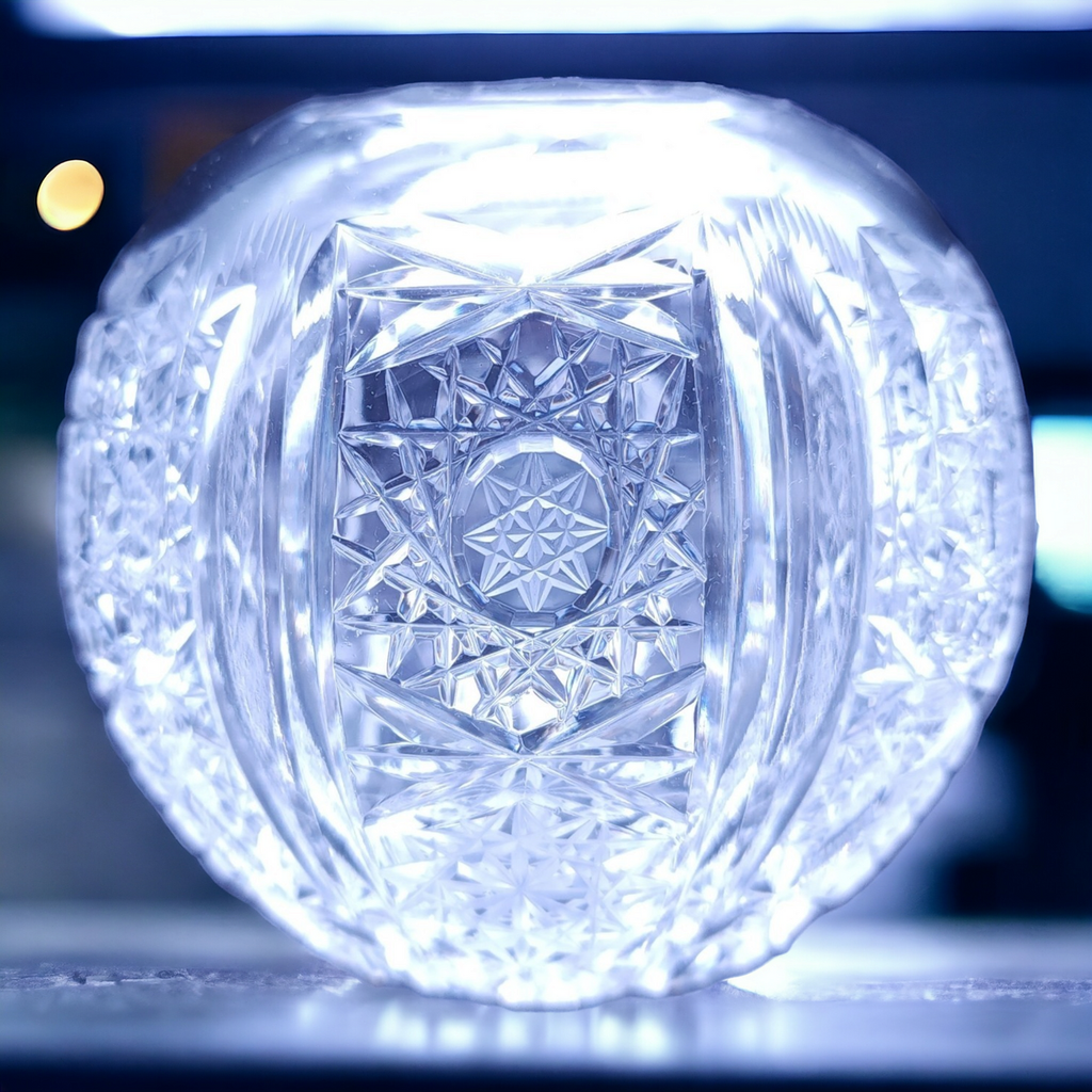 American Brilliant Cut Crystal ABP Clear Hobstar Rose Bowl