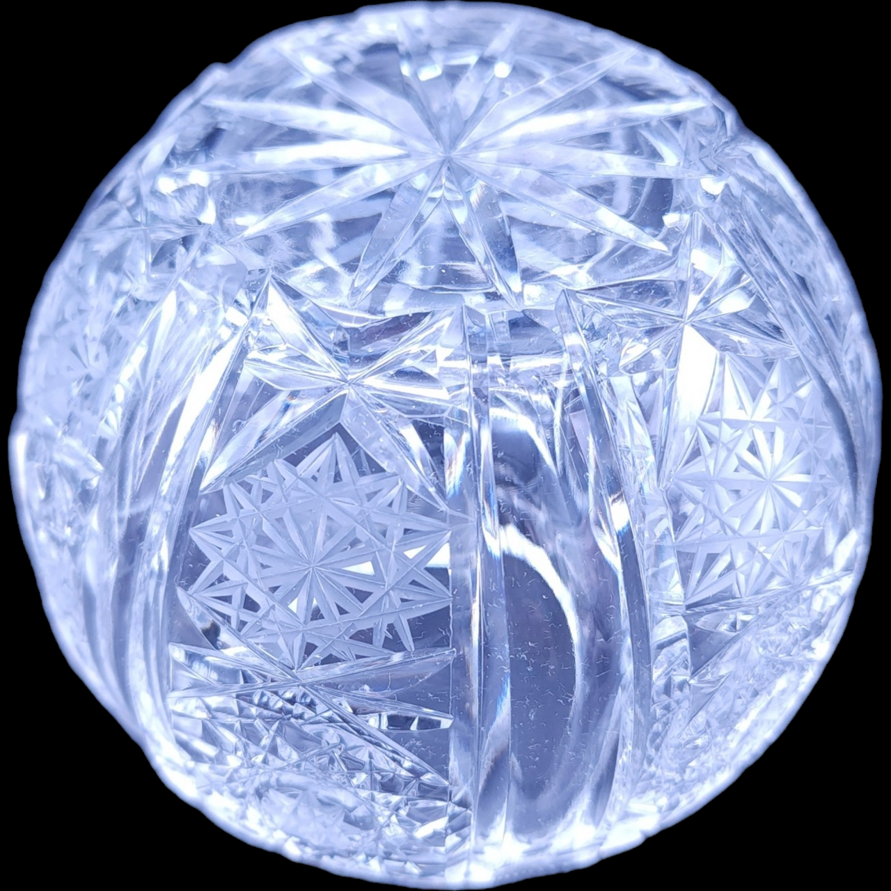 American Brilliant Cut Crystal ABP Clear Hobstar Rose Bowl