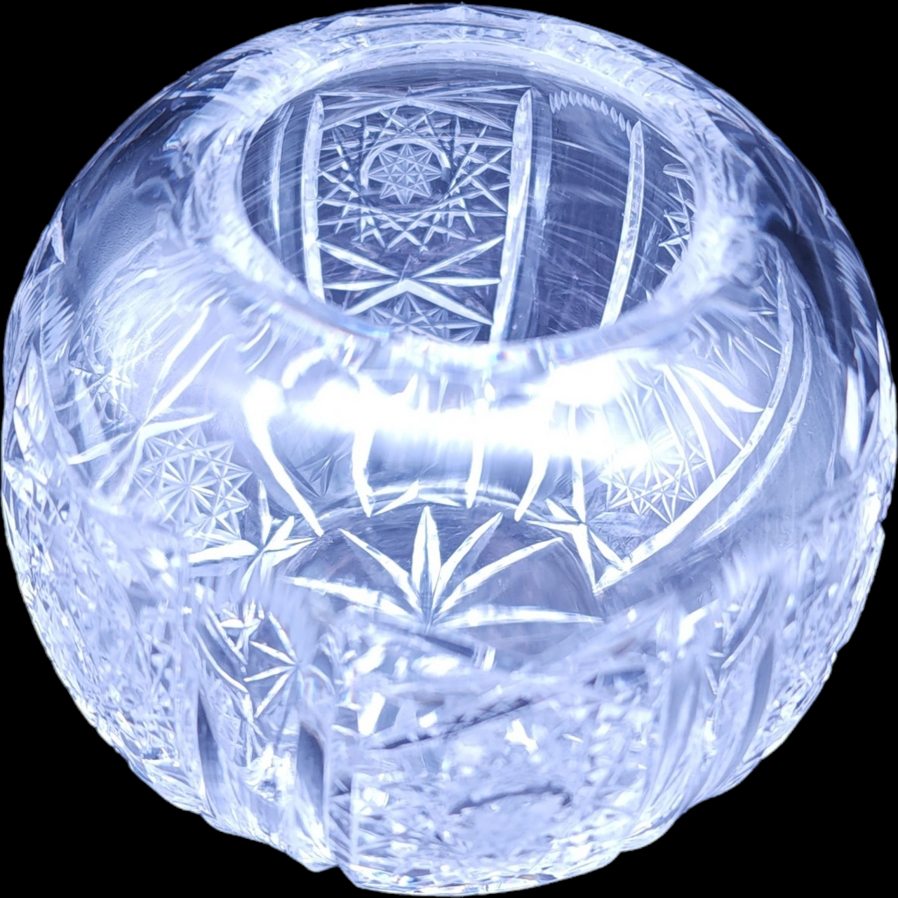 American Brilliant Cut Crystal ABP Clear Hobstar Rose Bowl