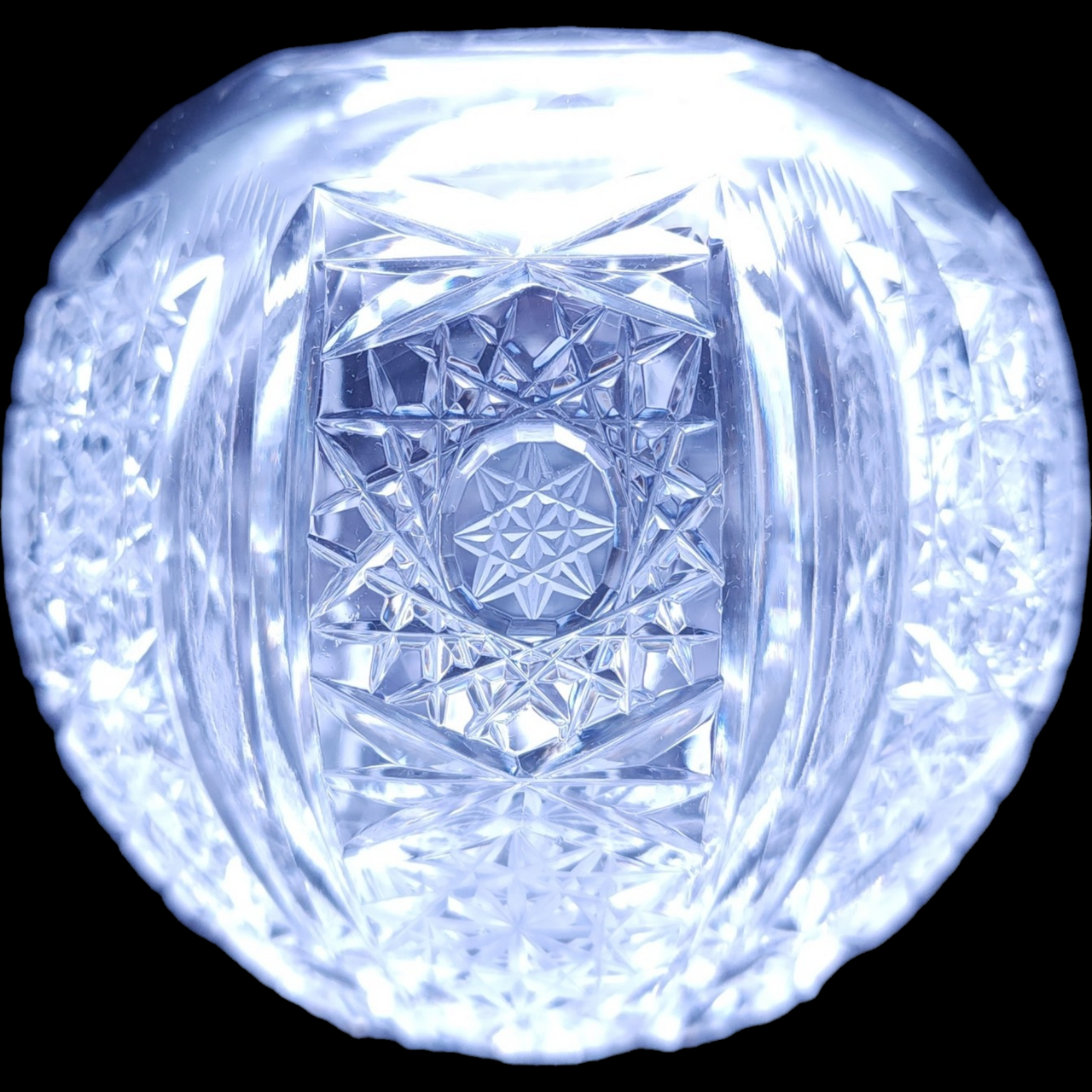 American Brilliant Cut Crystal ABP Clear Hobstar Rose Bowl