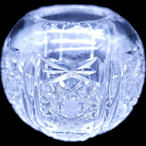 American Brilliant Cut Crystal ABP Clear Hobstar Rose Bowl