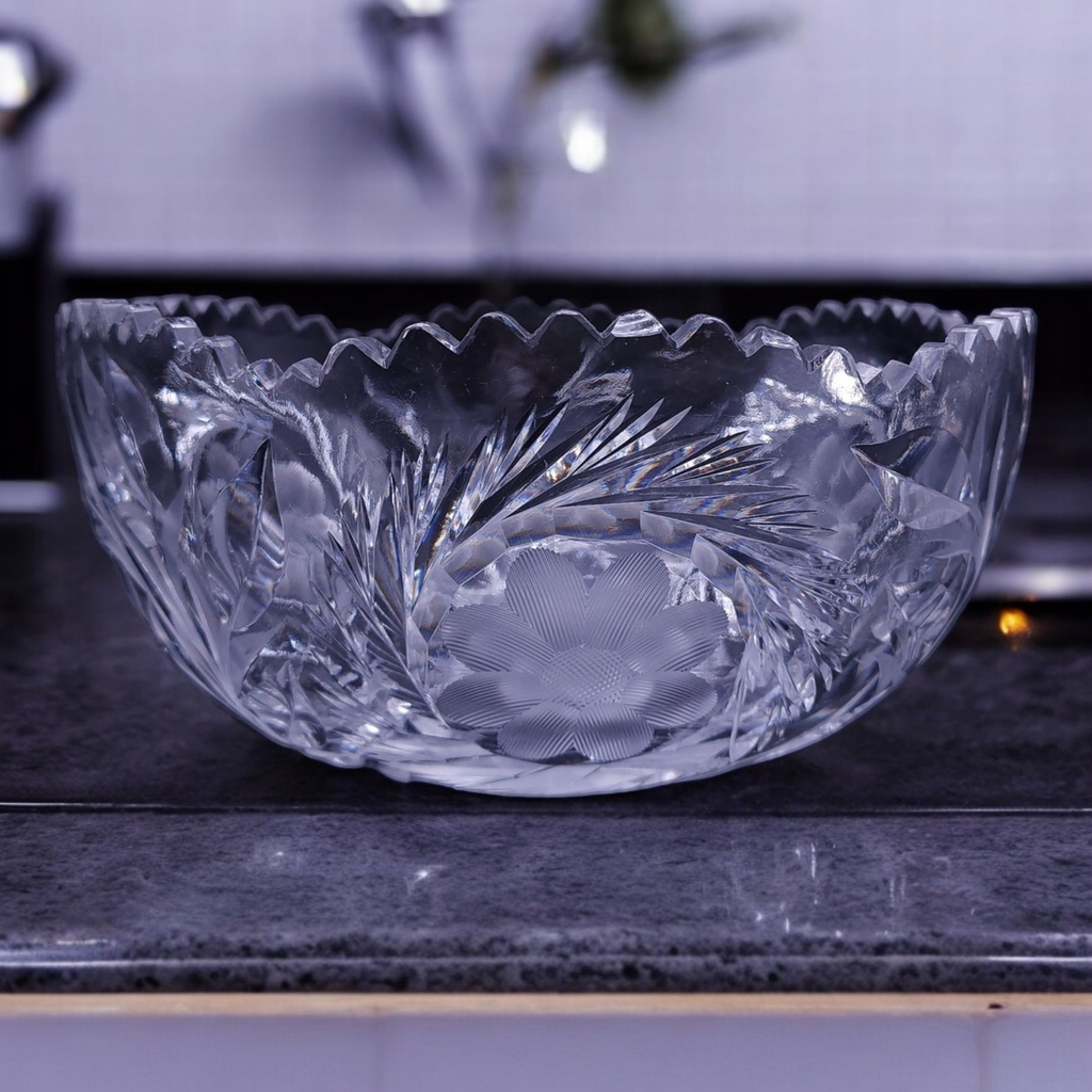 American Brilliant Cut Crystal ABP Sawtooth Clear Bowl