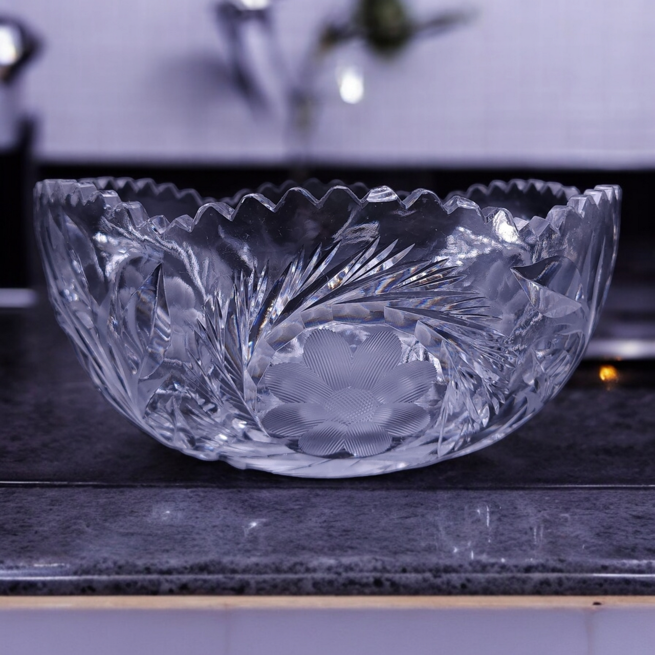 American Brilliant Cut Crystal ABP Sawtooth Clear Bowl