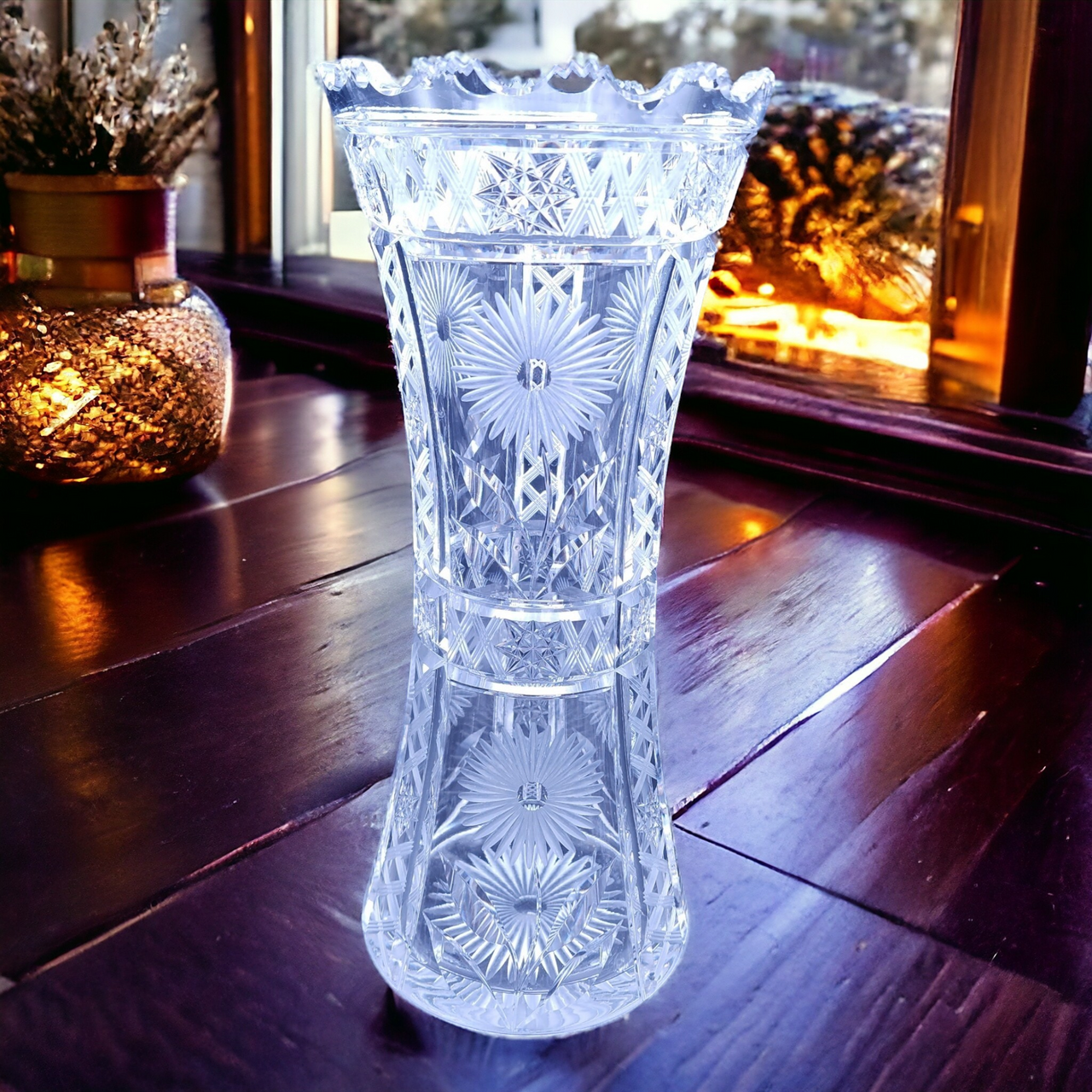 Art Deco American Brilliant Cut Crystal Corset Flower Vase