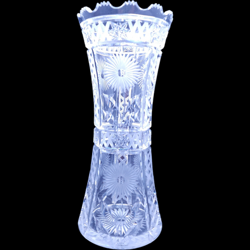 Art Deco American Brilliant Cut Crystal Corset Flower Vase