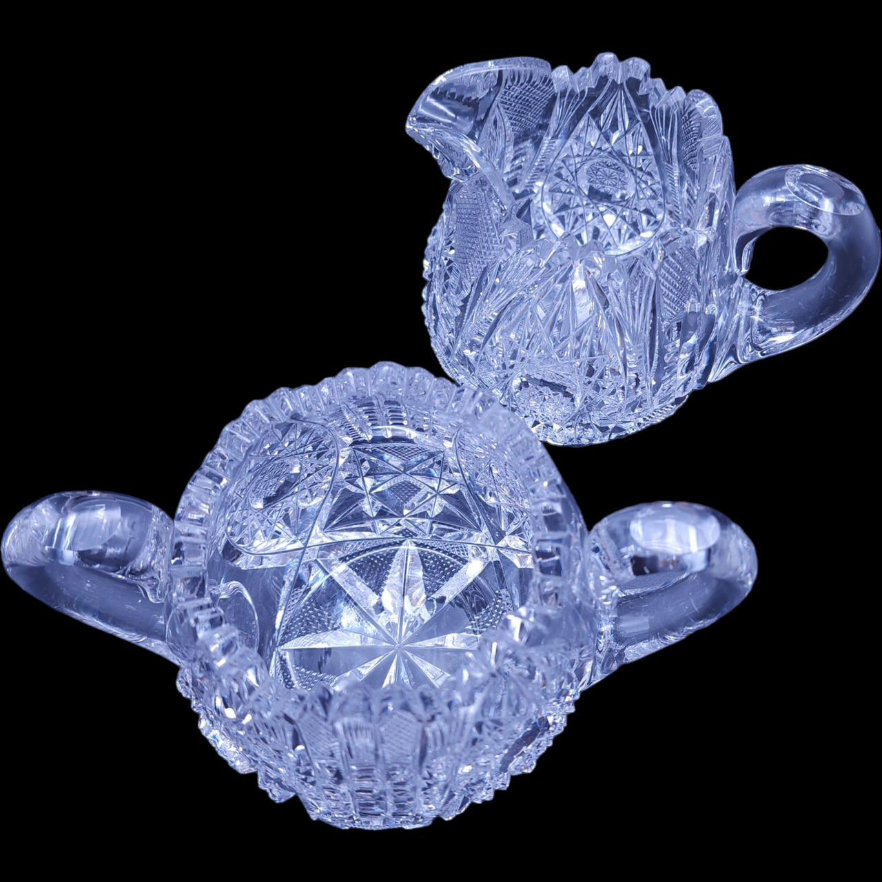American Brilliant Period Crystal Creamer and Sugar Set