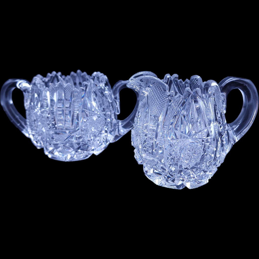 American Brilliant Period Crystal Creamer and Sugar Set