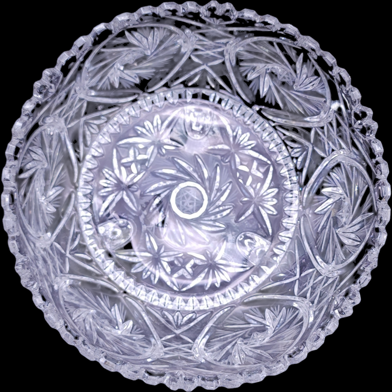 American Cut Eleanor Lead Crystal 8" Round 3-Toed Crimped Bowl