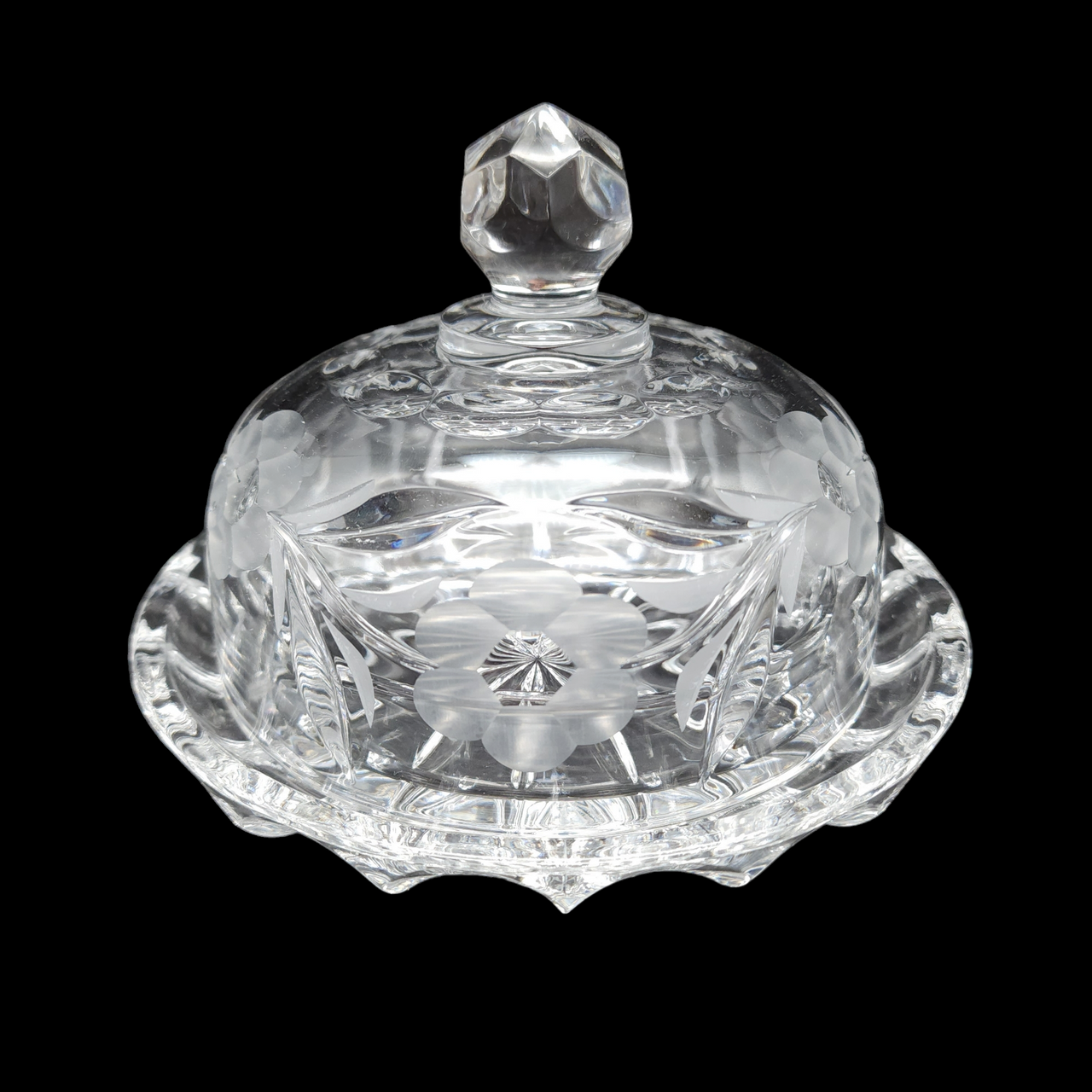 American Cut Lead Crystal Round Covered Butter