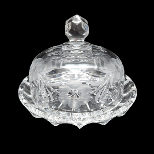 American Cut Lead Crystal Round Covered Butter