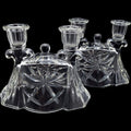 Anchor Hocking Prescut Clear Double Light Candlestick Holders Pair