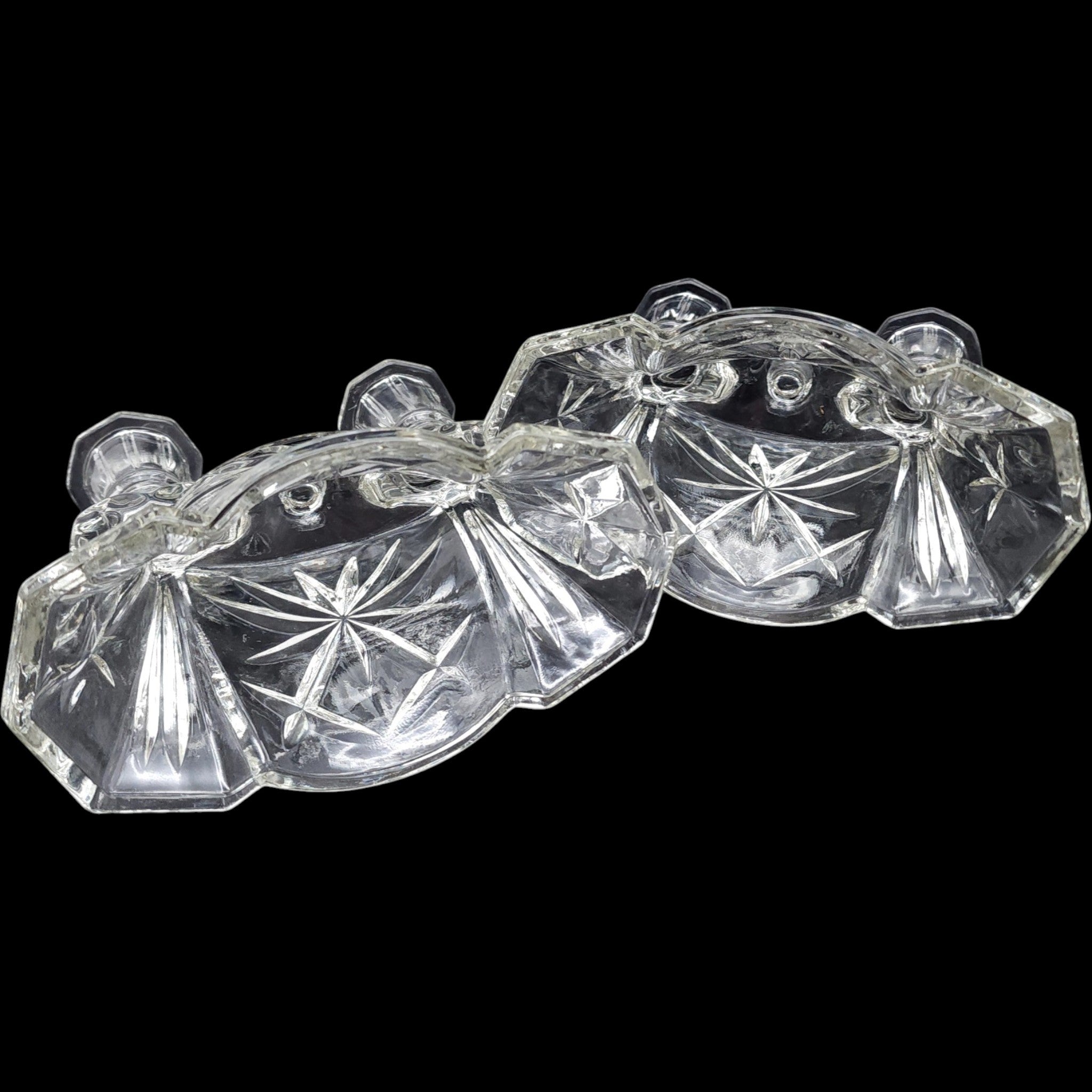 Anchor Hocking Prescut Clear Double Light Candlestick Holders Pair