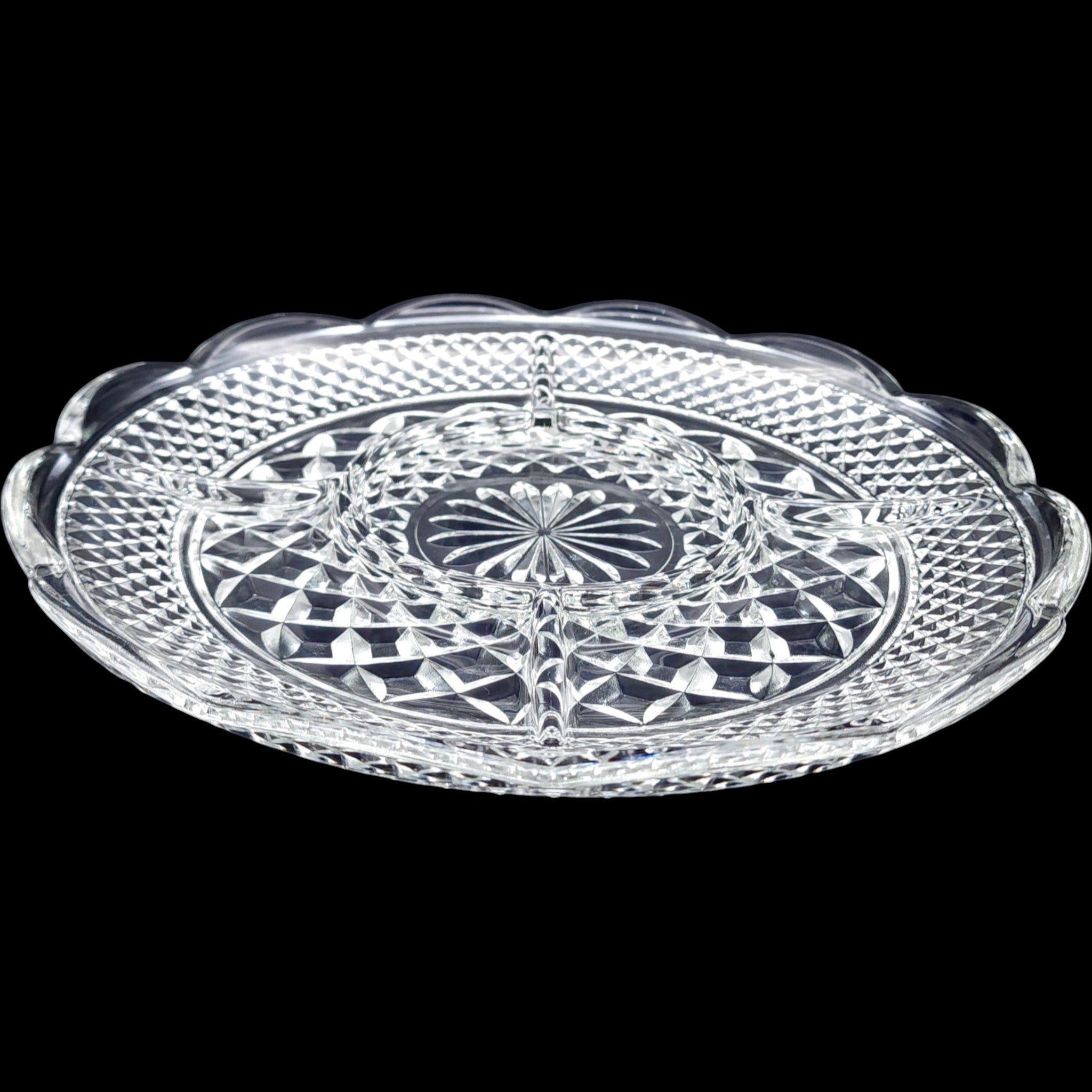 Anchor Hocking Wexford Clear Cut Glass 5 Part Relish Tray 11 Inch
