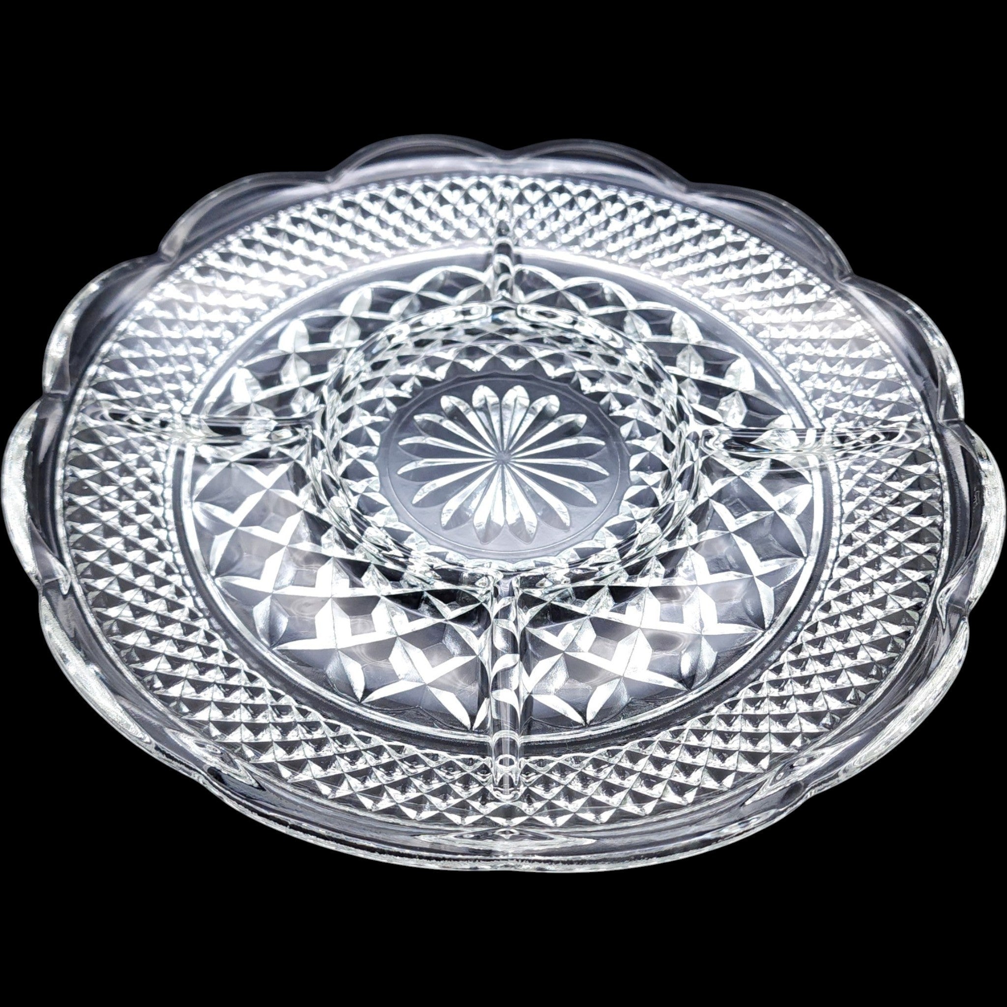 Anchor Hocking Wexford Clear Cut Glass 5 Part Relish Tray 11 Inch