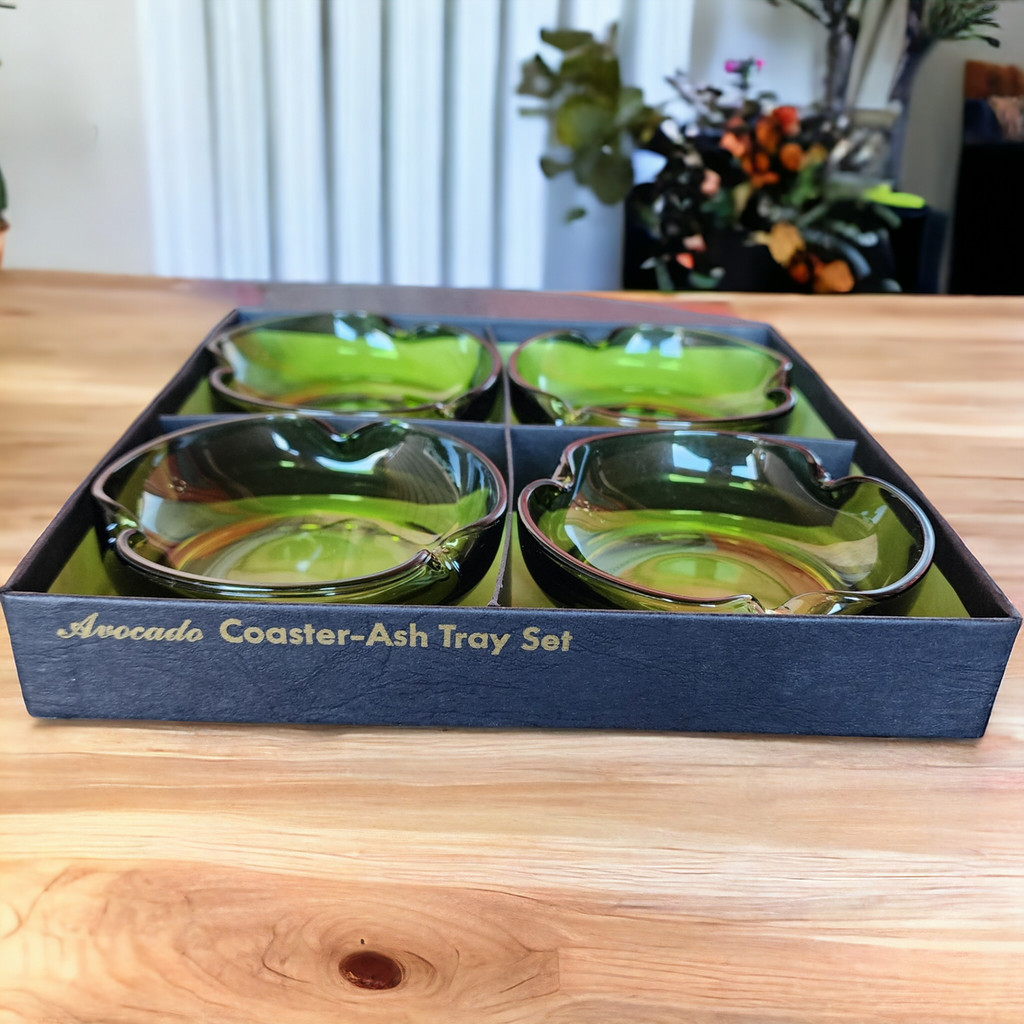 Anchor Hocking Avocado Green Ash Tray Set of 4