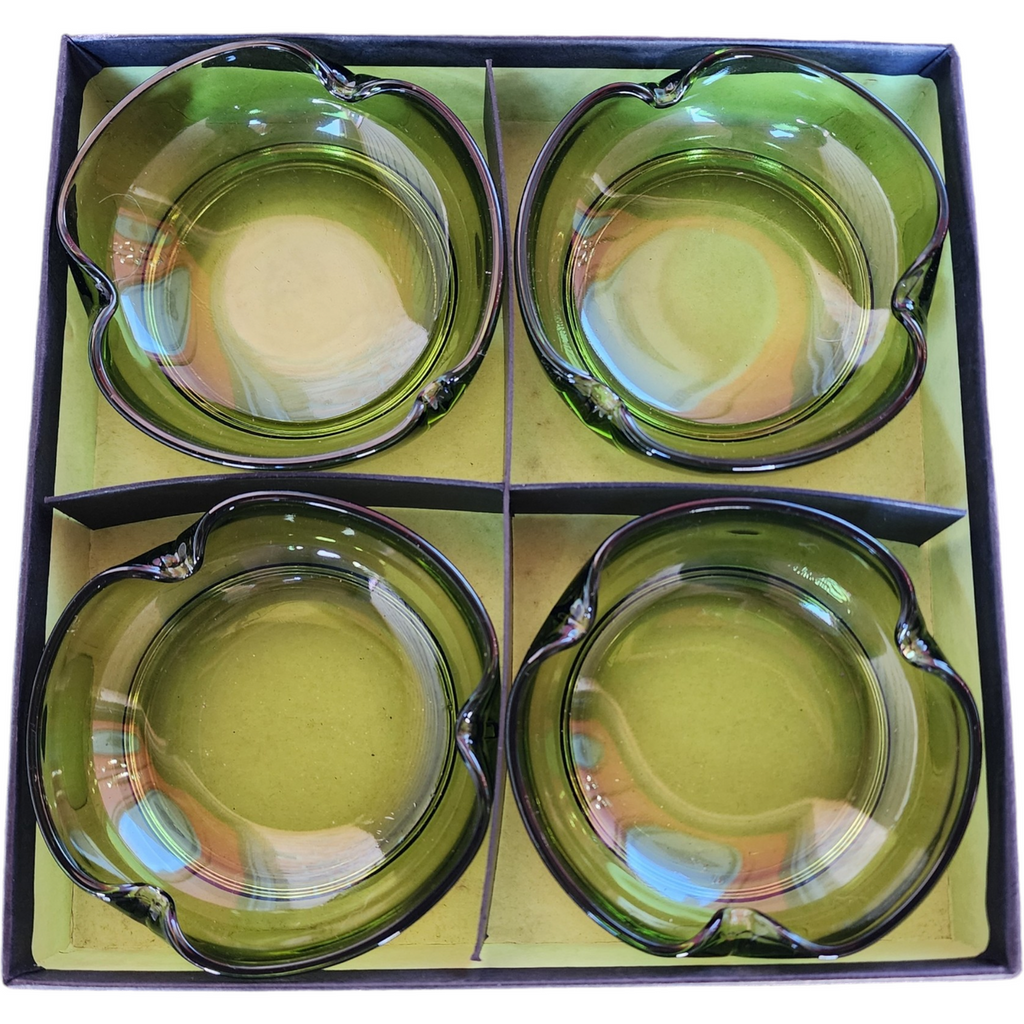 Anchor Hocking Avocado Green Ash Tray Set of 4