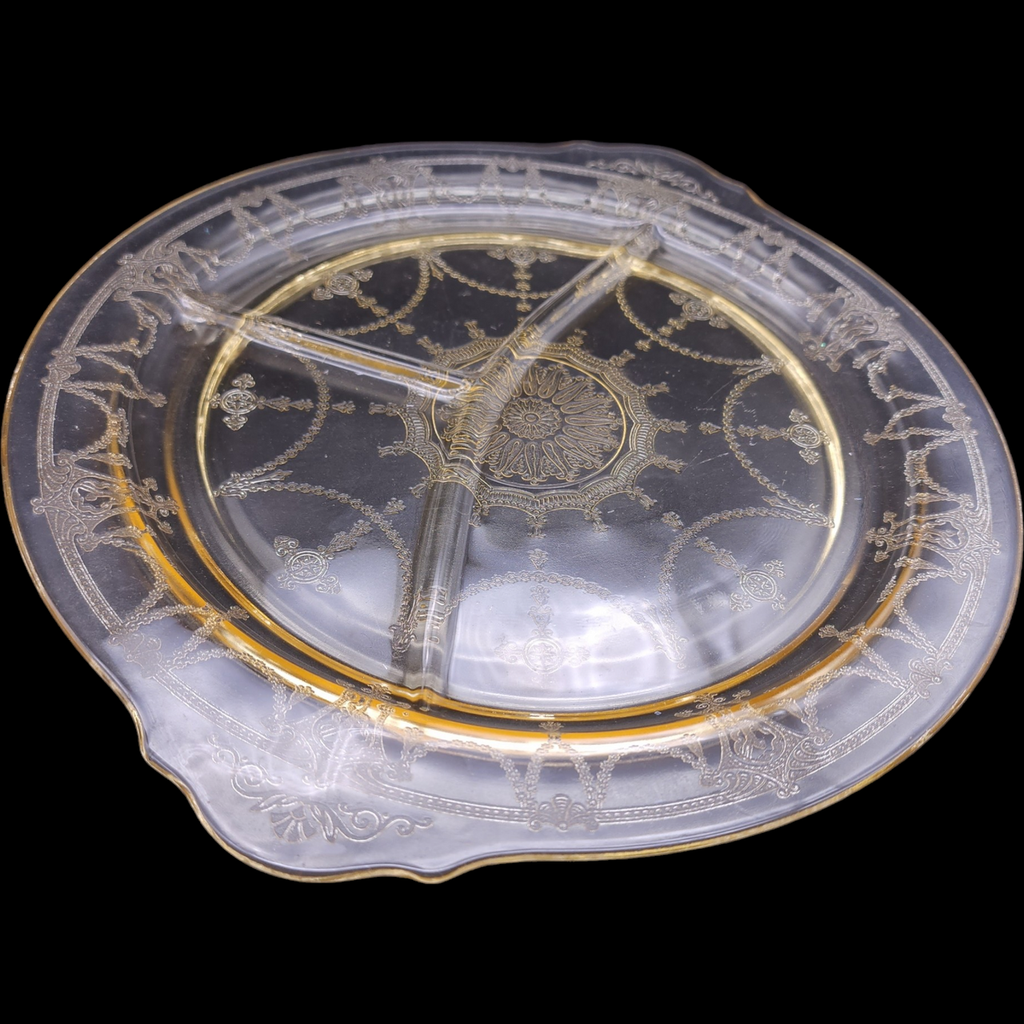 Anchor Hocking Cameo Yellow Utility Ware Pressed Glass Handled Grill Plate