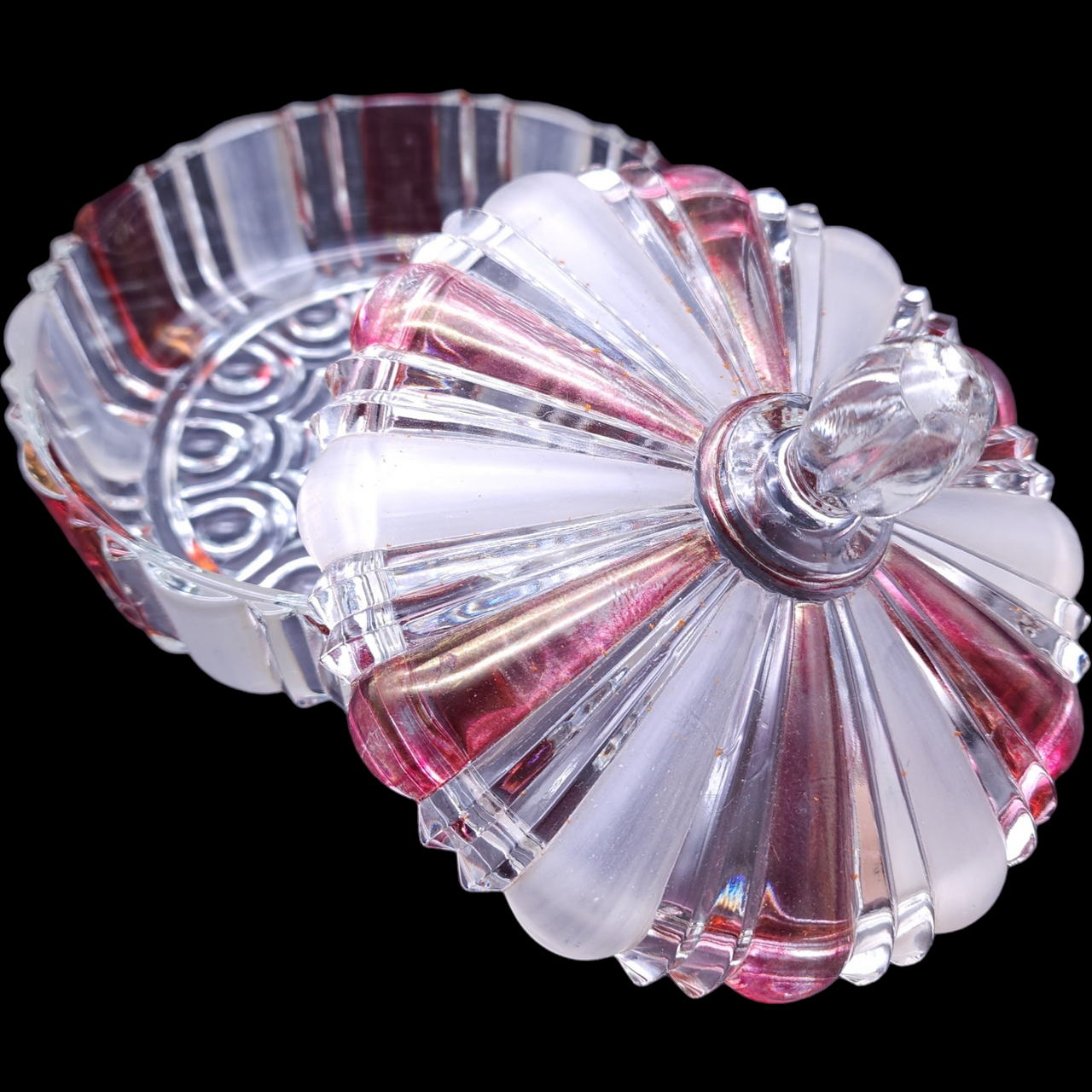 Anchor Hocking Clear Ruby Stain Candy Dish & Lid