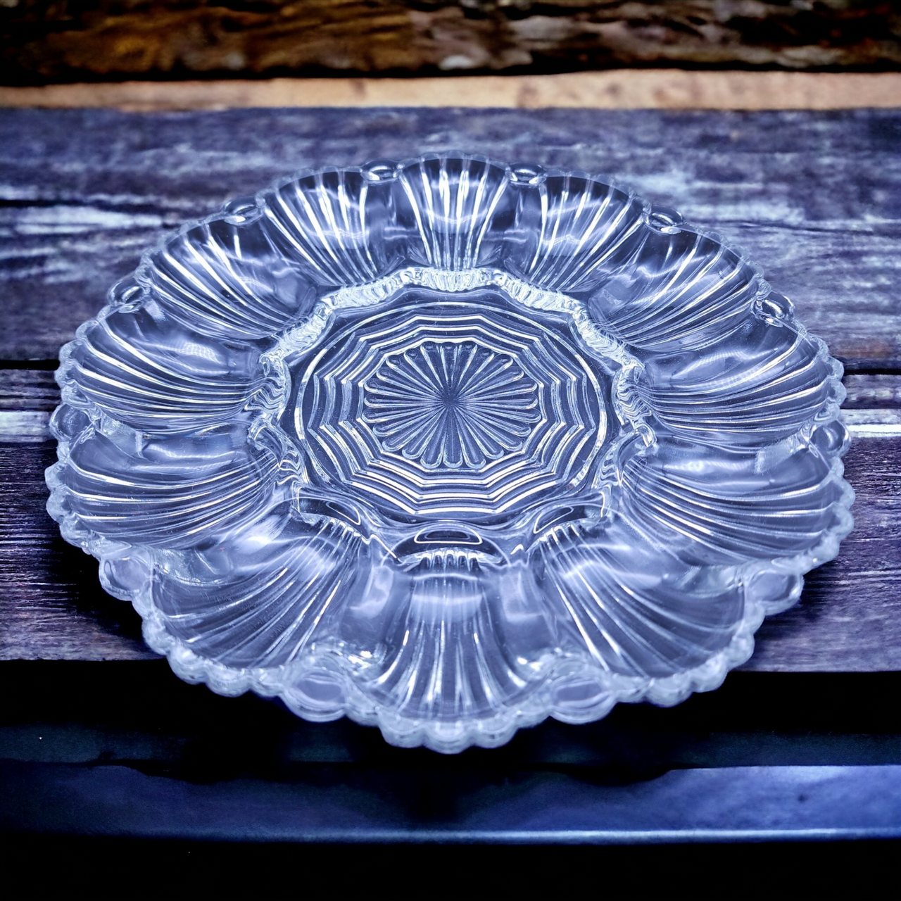 Anchor Hocking Clear Wave Fan Round Egg & Relish Tray