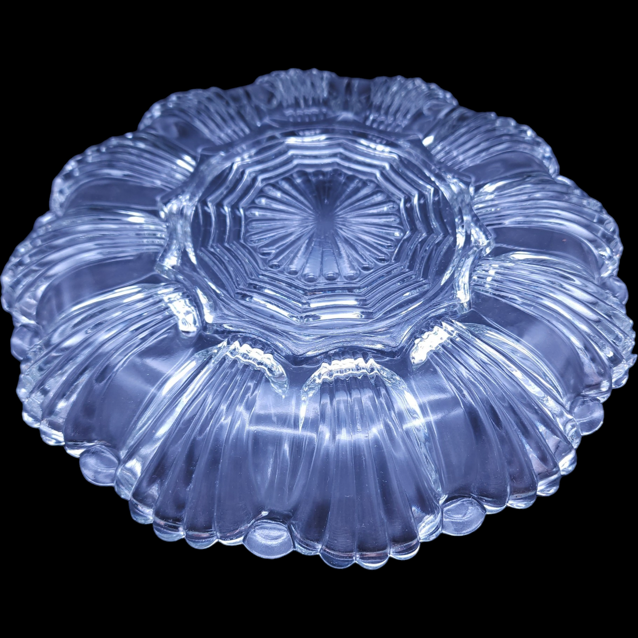 Anchor Hocking Clear Wave Fan Round Egg & Relish Tray
