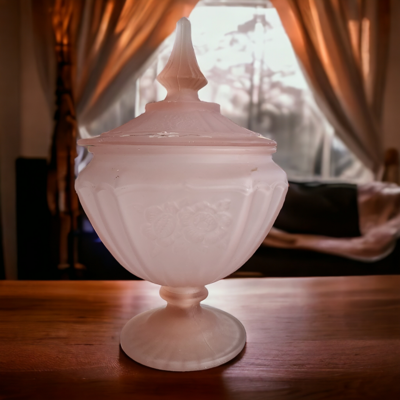 Anchor Hocking Mayfair Pink Frosted Depression Candy Dish & Lid