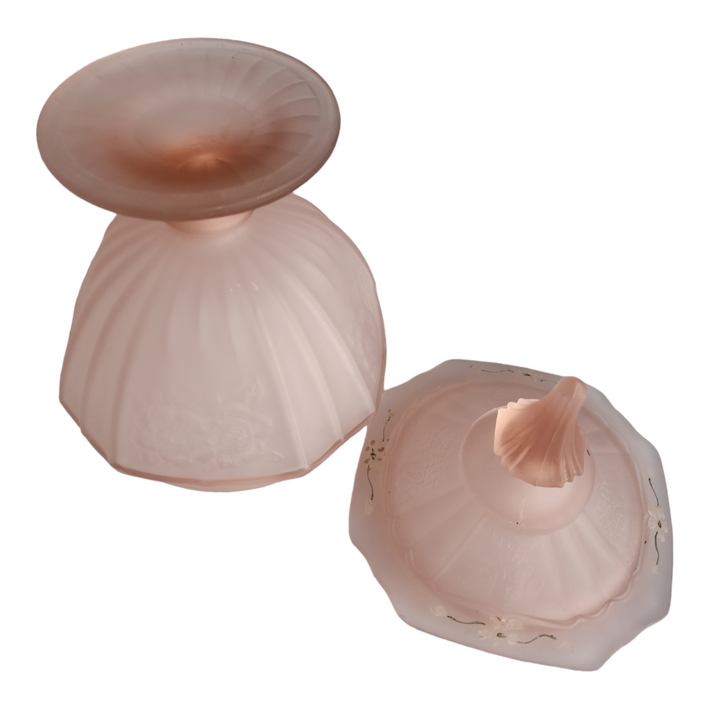 Anchor Hocking Mayfair Pink Frosted Depression Candy Dish & Lid