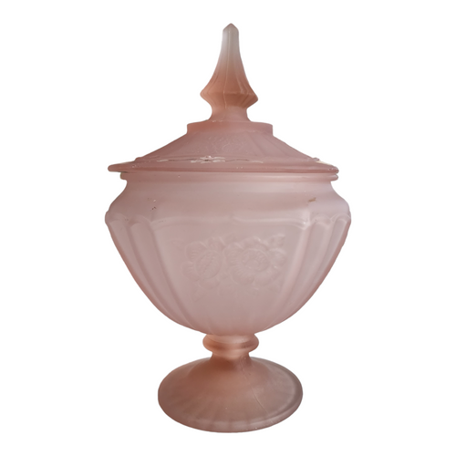 Anchor Hocking Mayfair Pink Frosted Depression Candy Dish & Lid