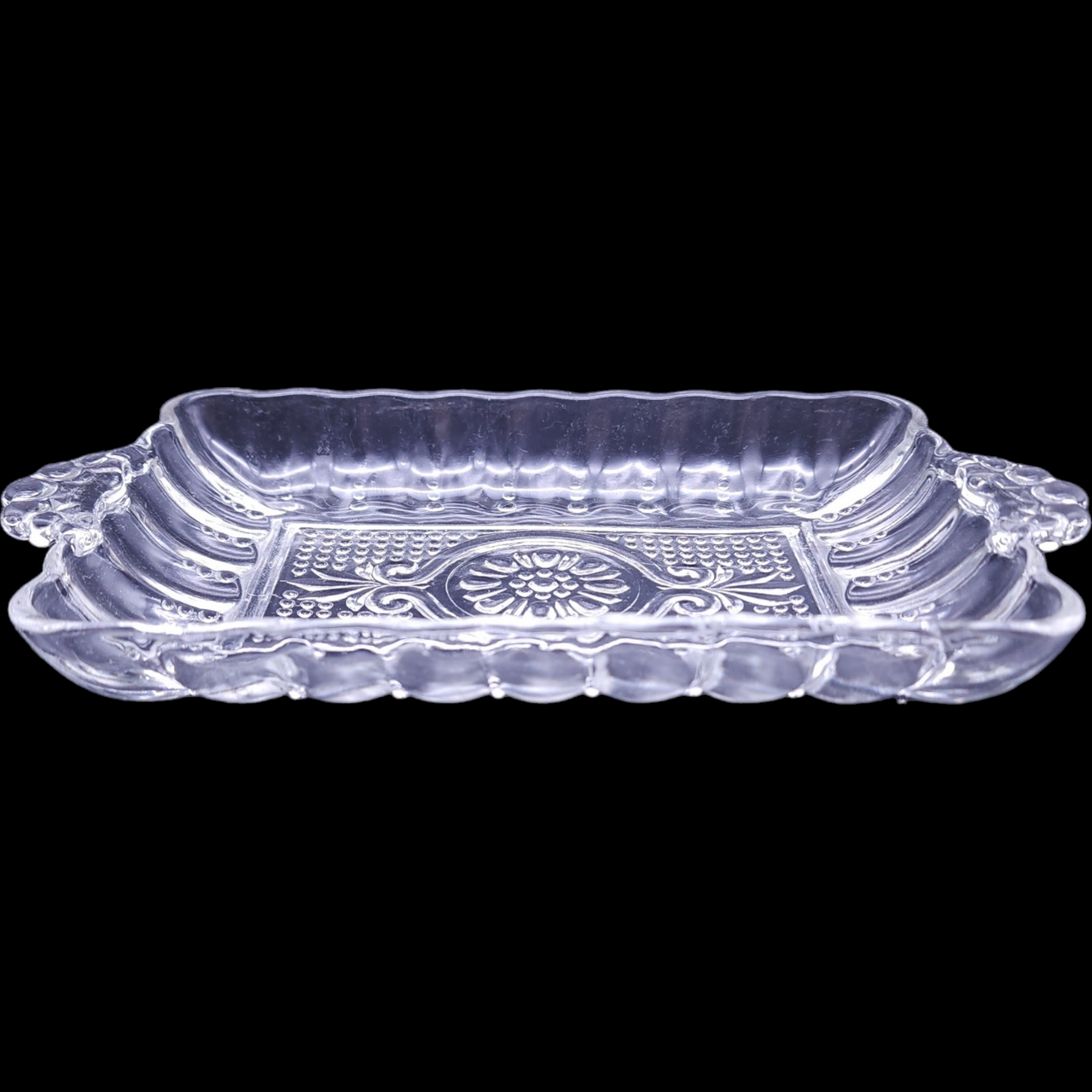 Anchor Hocking Pressed Dots Clear Rectangular Relish Dish