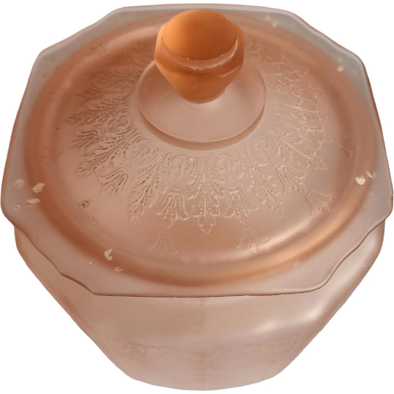 Anchor Hocking Princess Pink Frosted Satin Depression Glass Cookie Jar & Lid