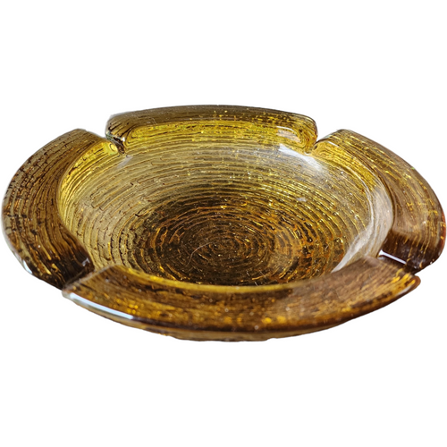 Anchor Hocking Soreno Gold Pressed Bark Glass 8" Ashtray