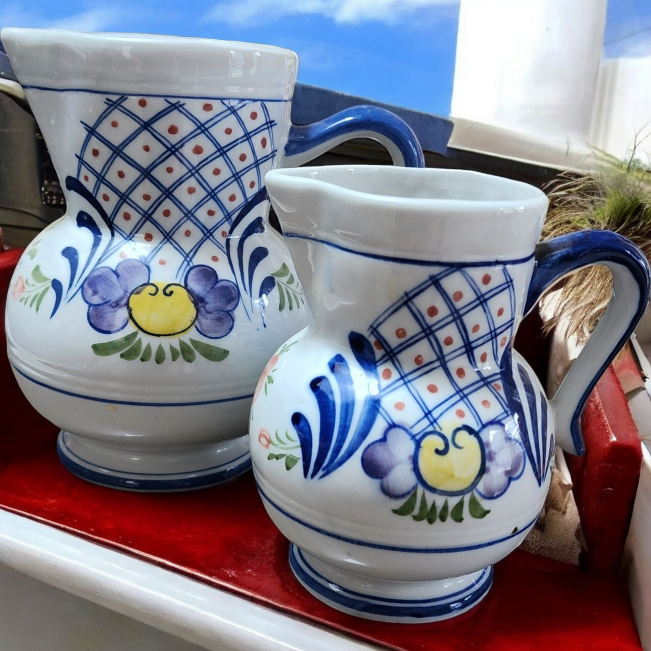 Charming Pair of Andrea by Sadek Decorative Porcelain Pitchers