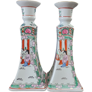 Andrea by Sadek Rose Medallion Famille Candleholders China Set of Two