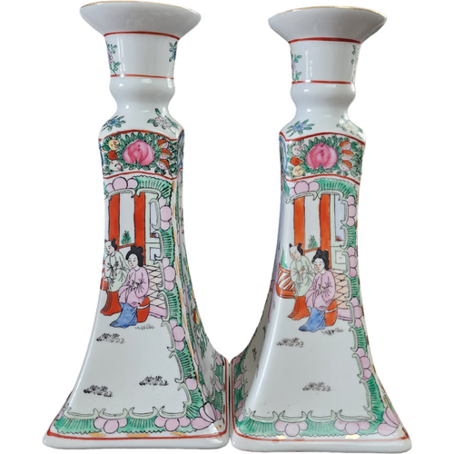 Andrea by Sadek Rose Medallion Famille Candleholders China Set of Two