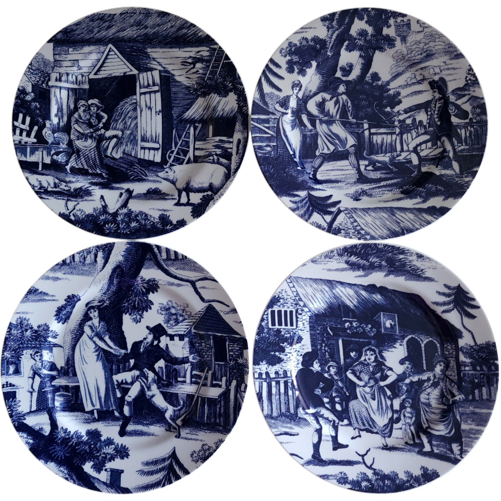 Andrea by Sadek Williamsburg Country Courtship Blue & White Transferware Plates Set of 4
