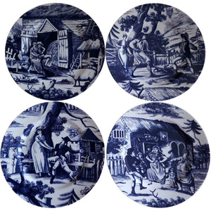 Andrea by Sadek Williamsburg Country Courtship Blue & White Transferware Plates Set of 4